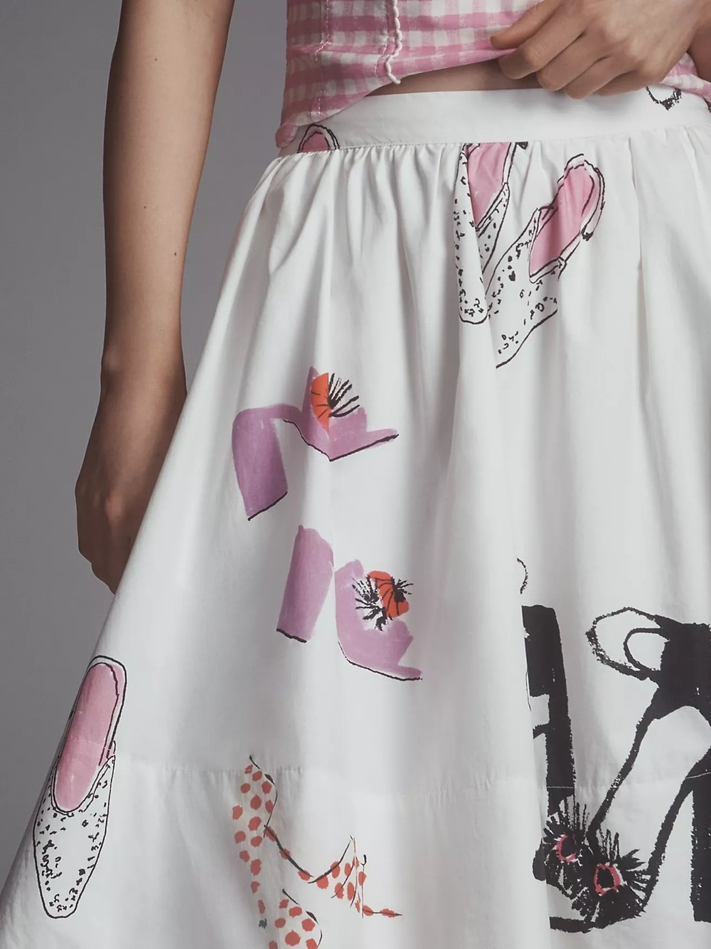 NWT Anthropologie Maeve Jacie Poplin Skirt Fashion Retro Novelty White Pink M - Picture 4 of 4